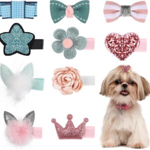 10 Pcs Small Dog Hair Clips, Dog Hair Bows, Puppy Hair Barrettes, Pet Hair Accessories, Puppy crown accessories, flower accessories, heart accessories, Hairpin Cat Topknot, Beauty Accessories(Ten Styl