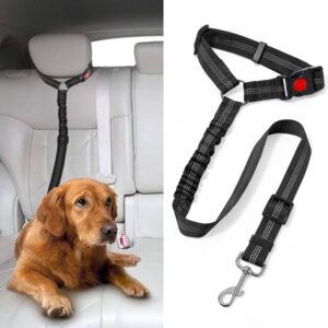 Dog Car Seat Belt Dogs Harness Headrest for Cars Adjustable with Anti Shock Bungee Buffer Puppy Safety Cars Leads for Any Cars Vehicle Pets Travel Accessories (Black)