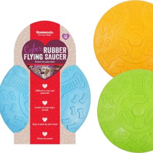 Rosewood Rubber, Tough Chew Resistant, Flying Saucer Frisbee Dog Toy, Large, Assorted Colours,22 cm diameter