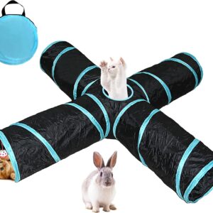 4 Way Cat Tunnel, Rabbit Toys Collapsible Crinkle Tunnel Tube with Storage Bag, Kitten Toys Extensible Cat Tunnels for Indoor Cats, Rabbits, Guinea Pigs, Small Pets Running Hiding Training (Black)