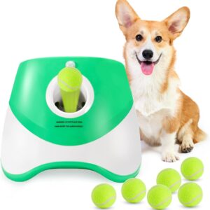 Grezea Automatic Dog Ball Launcher, Puppy Ball Thrower Machine for Dogs with 10-30 Ft Launch Distance, Interactive Dog Toys for Small Dogs Indoor & Outdoor, 6 2-Inch Balls Included