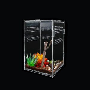 Reptile Feeding Box 25x15x15cm, Transparent Acrylic Reptile Terrarium Reptile Habitat Breeding Box Insect Feeding Box with Vents Anti-Escape Design for Spiderlings,Horned Frog,Beetles,Pet Snakes