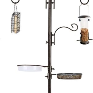 Deluxe Bird Feeding Station Kit Bird Feeder Pole Bird Feeder Hanging Kit Multi Feeder Hanging with Metal Suet Feeder Bird Bath Mesh Tray for Attracting Wild Birds and Planter Hanger (1 Pack)