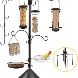 Deluxe Bird Feeding Station Kit Bird Feeder Pole Hanging Kit Multi Bird Feeders with Squirrel Baffle and Metal Suet Feeder Bird Bath Mesh Tray for Attracting Wild Birds and Planter Hanger