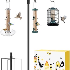 iBorn Bird Feeders Hanging Station 76Inch Wild Bird Feeding Station Pole Stand Outdoors Shepherds Hooks, 3 Hooks,3/4Inch Pole (Bird Feeders NOT Included)