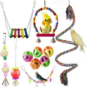 11 Pack Bird Toys Parrot Chewing Toys, Parrots Cage Toys, Parakeet Parrot Swing Chewing Hanging Toys Bird Cage Toys for Small Parrots, Macaws, Parakeets, Conures, Cockatiel, Budgie and Love Birds