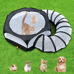 Small Animal Playpen Guinea Pig Cage Rabbit Pet with Tunnel Breathable&Transparent Pop Open Indoor Outdoor Exercise Portable Yard Fence with Top Cover for Cats,Bunny,Hamster,Hedgehog Pet,Chinchillas