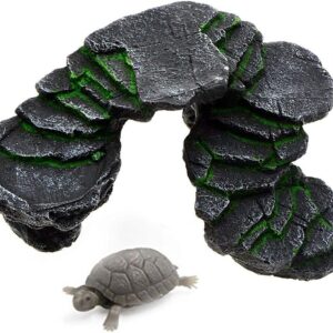 ANMOO Basking Platform Ramp Turtle Ramp Climb Stone Resin Turtle Platform Aqua Landscape Decorative Habitat Ornament (22 * 16 * 9)