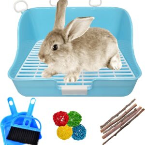 Hamiledyi Rabbit Litter Box,Small Animals Plastic Rectangle Toilet Bunny Training Potty Pet Cage Bedding Pan Chew Toys for Rabbits Guinea Pigs Chinchillas Ferrets